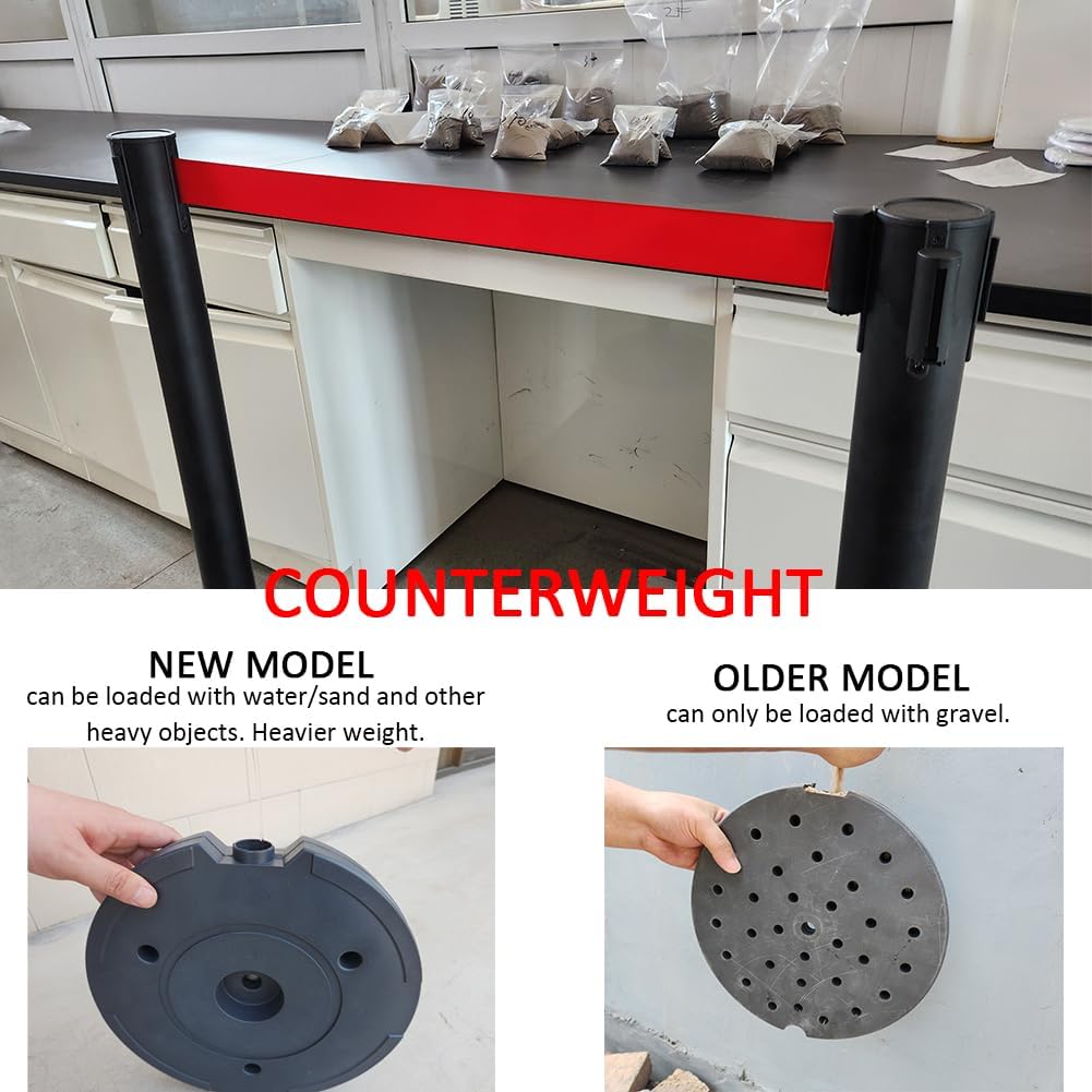 Premium Absperrstab mit Seil - Robuster Crowd Control Bandstab für Warteschlangen, Events & Ladenmanagement, Kohlenstoffstahl Seilabsperrungen,Set mit 6.5 ft/2 m rotem einziehbarem Gürtel (4)