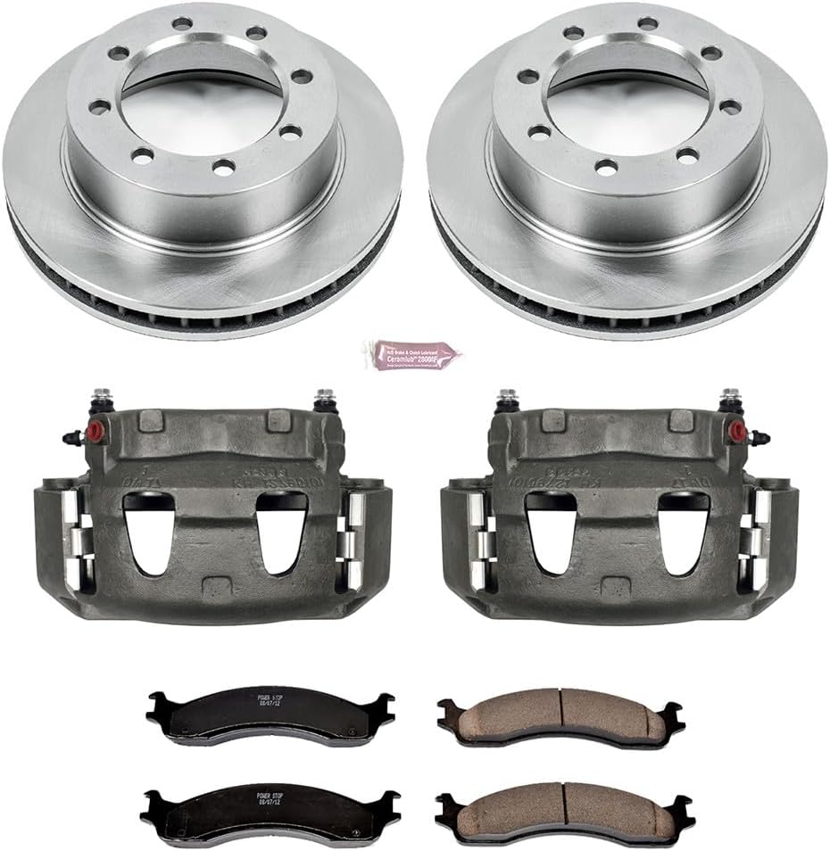 PowerStop Front Brake Kit For Ford F-250 1995-99 |F-250 HD 1997 |F-350 1995-97 - Ceramic Brake Pads + Stock Rotors Replacement + Calipers, KCOE5089