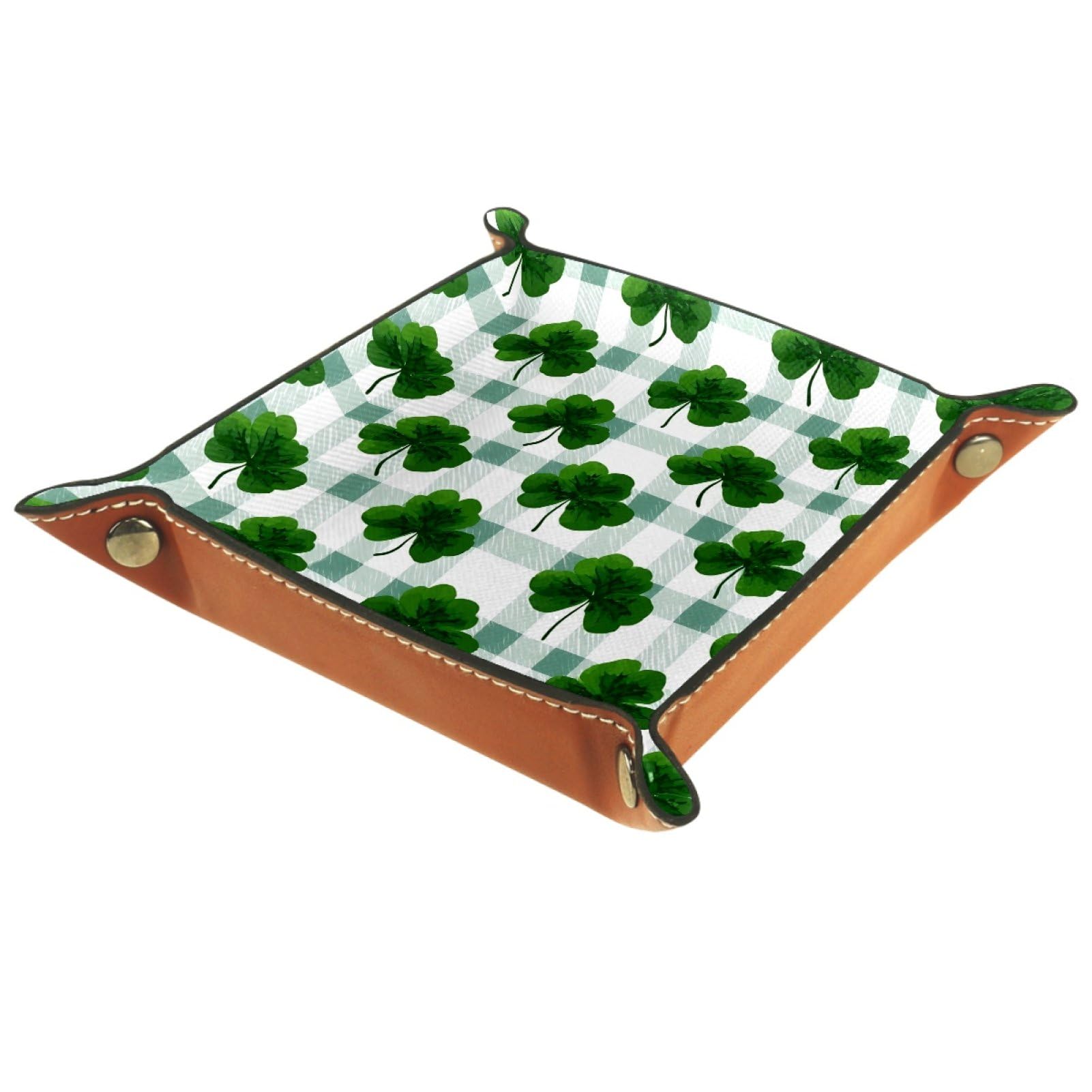 VAPOKF Clovers Dice Trays Quadrilateral Dice Folding Tray Microfiber Leather Holder for Table Games RPG DND, 20.5 × 20.5 cm