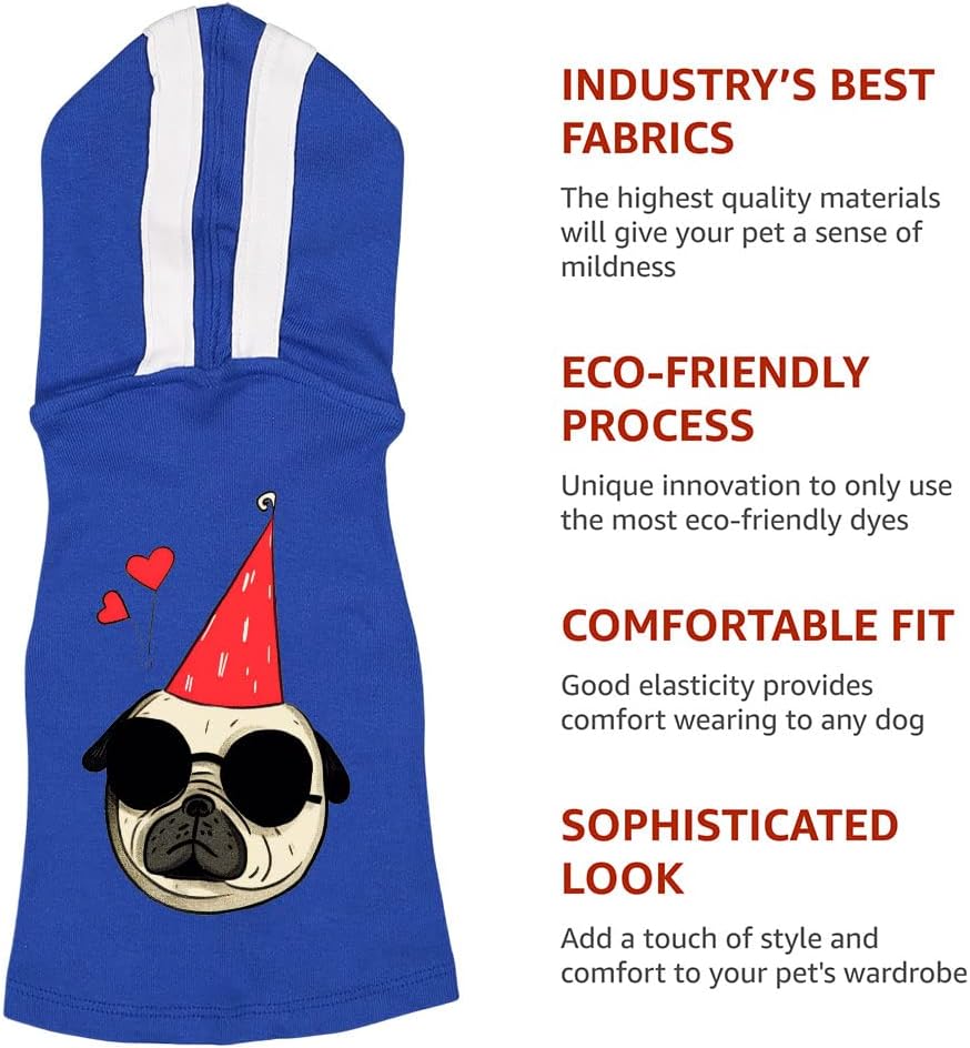 Funny Pug Dog Shirt with Hoodie - Cool Design Dog Hoodie - Graphic Dog Clothing - Pink White, L