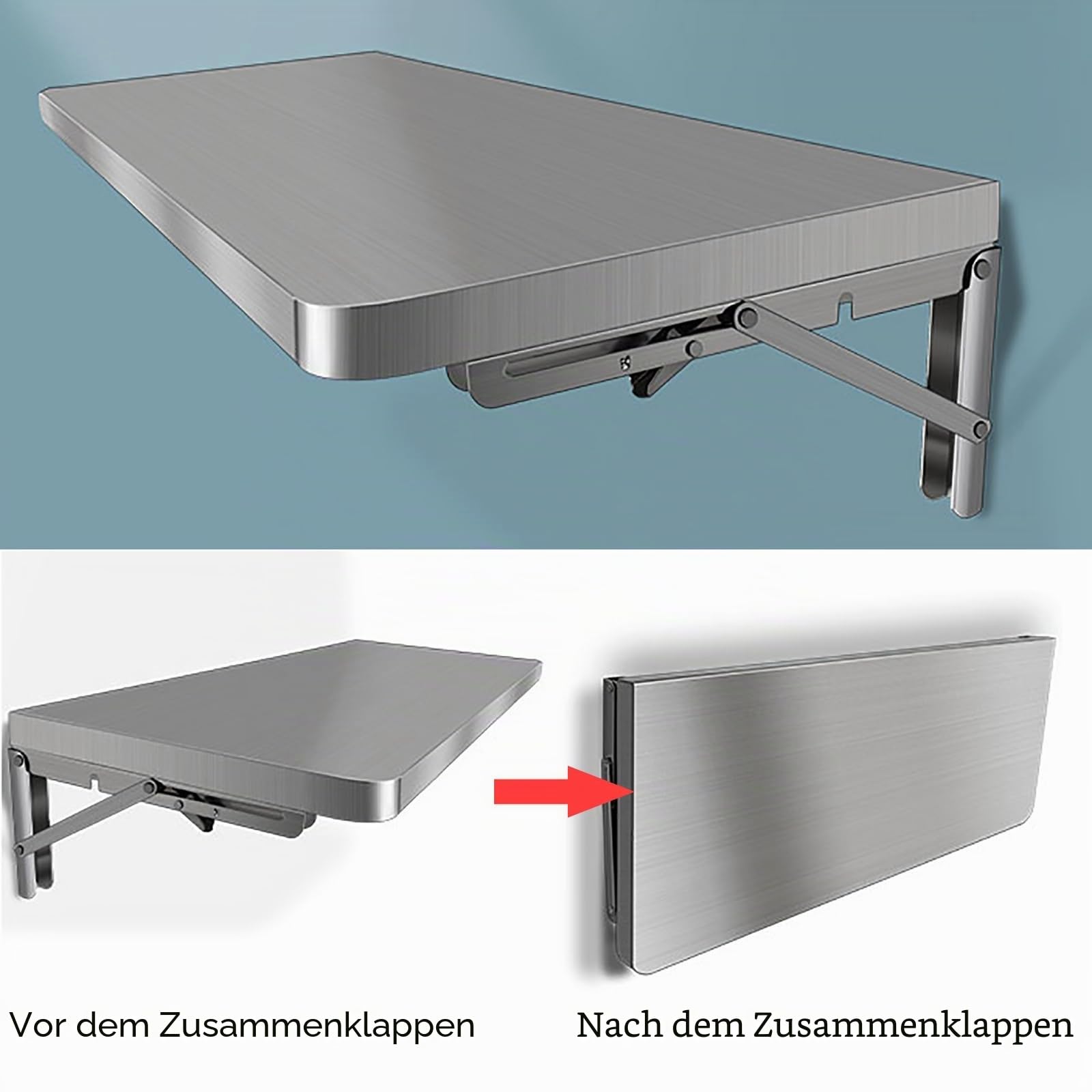 SARKEY Klappbarer Wandtisch, Wandklapptisch Aus Rostfreier Stahl,Wandklapptisch Wand Montierter Klapptisch Schwimmender Schreibtisch Esstisch Küchentisch Buffettisch (Size : 80 * 30cm(31 * 12in))