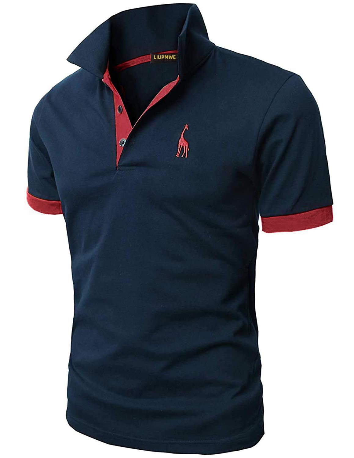 LIUPMWE Polo Manga Corta Hombre Camiseta Básica de Verano con Bordado de Jirafa de Golf Costura