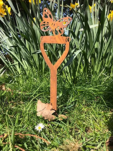 RUSTIC WAREHOUSE NORFOLK LIMITED Rusty Metal Butterfly On A Spade Garden Decoration, Garden Feature, Garden Ornament, Gardening Gift - Image 2