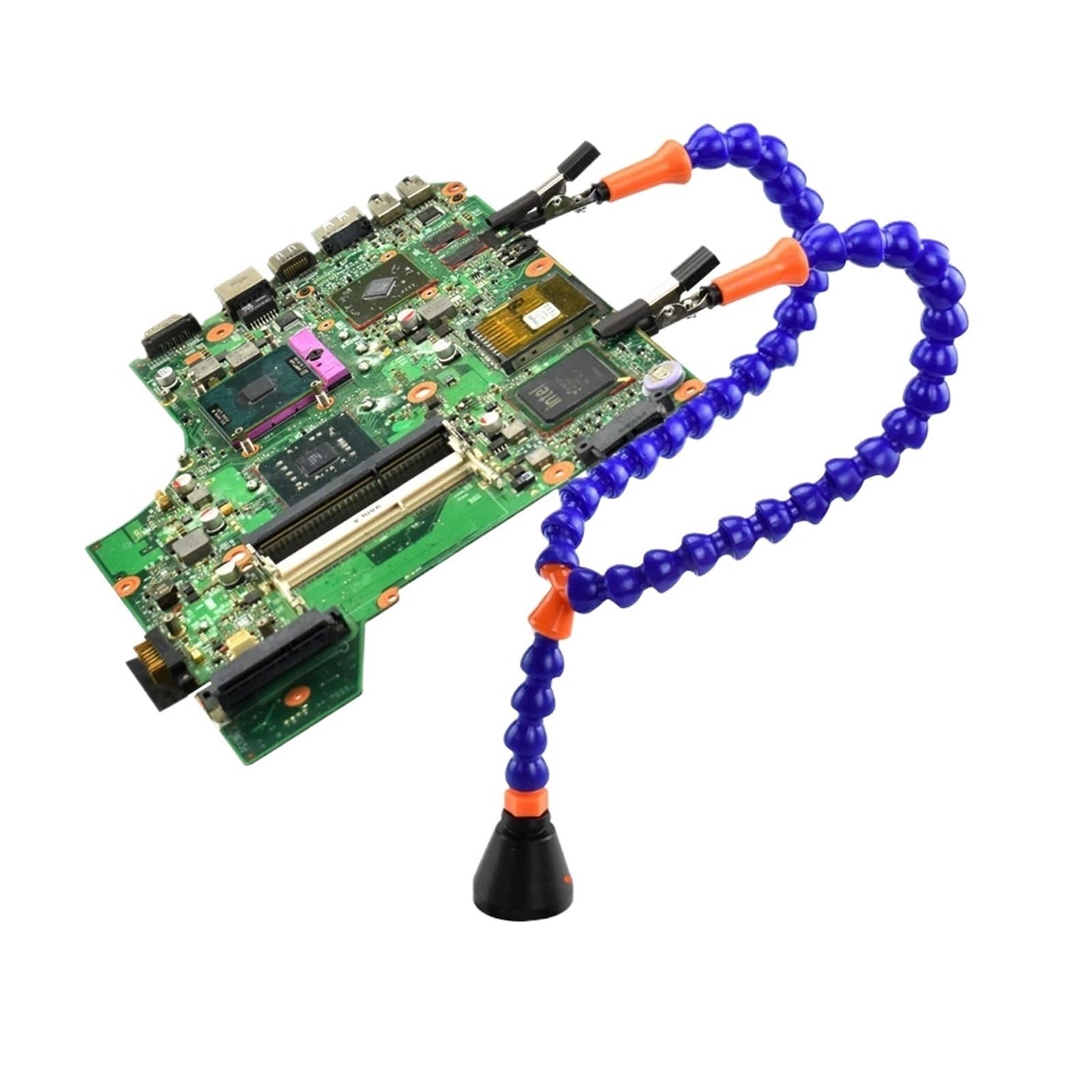 Ayuda para soldar a Tercera Mano, Base magnética de Tercera Mano con Brazos Flexibles, Lupa y luz for soldar, Azul y Negro(Sn2sw)