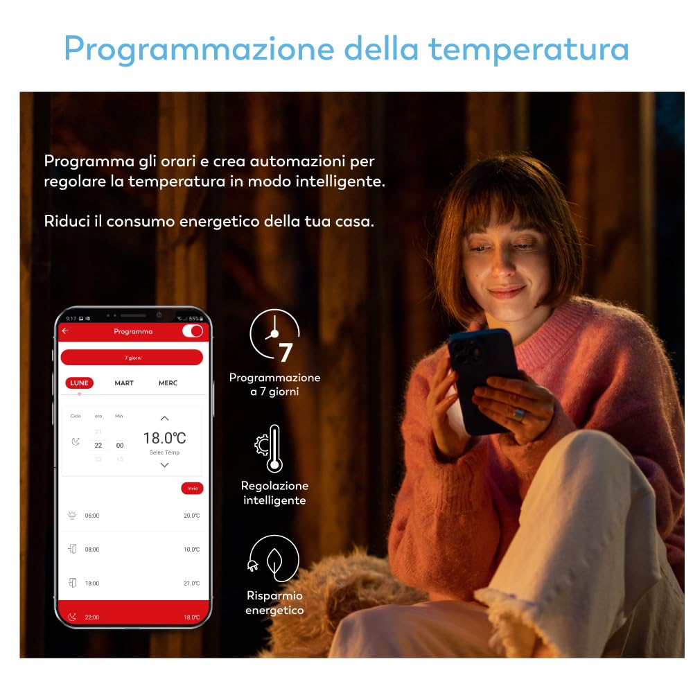 Garza - Termostato de 2 Hilos Wi-Fi Inteligente para Caldera y Calefacción, con Adaptador, Medidor Consumo, Control táctil, Detección Ventanas Abiertas, Control App y Voz, Alexa/Google, Negro