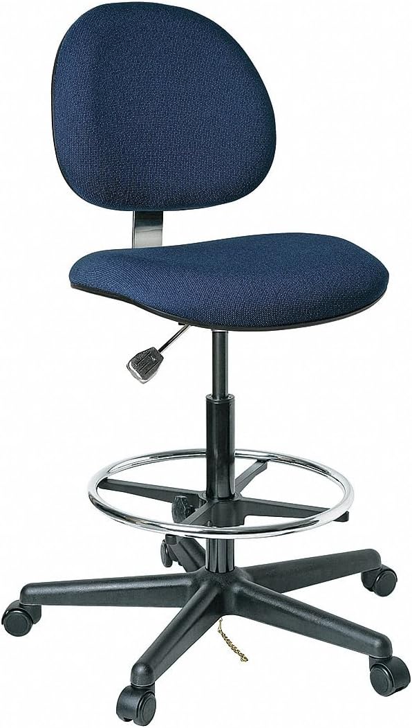 Task Chair, ESD, on Casters, Conductive Fabric, Plastic Base, Navy Blue