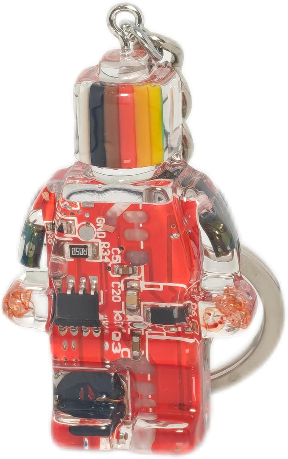 Upcycled Circuit Board Robot Keychain, Handmade Real PCB Resin Charm, Unique Cyberpunk Gift for IT