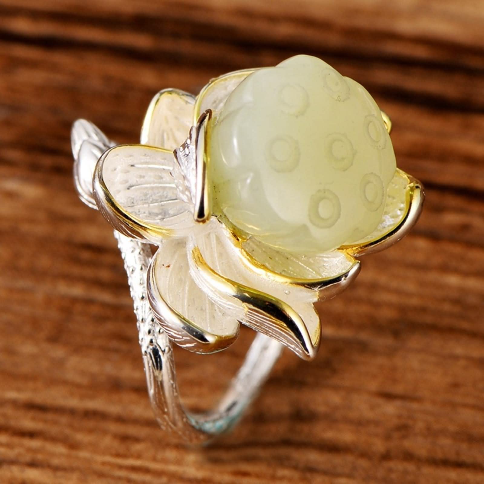 Masywny pierścionek najlepszego przyjaciela Jade Flower 925 Sterling Silver Biżuteria dla kobiet
