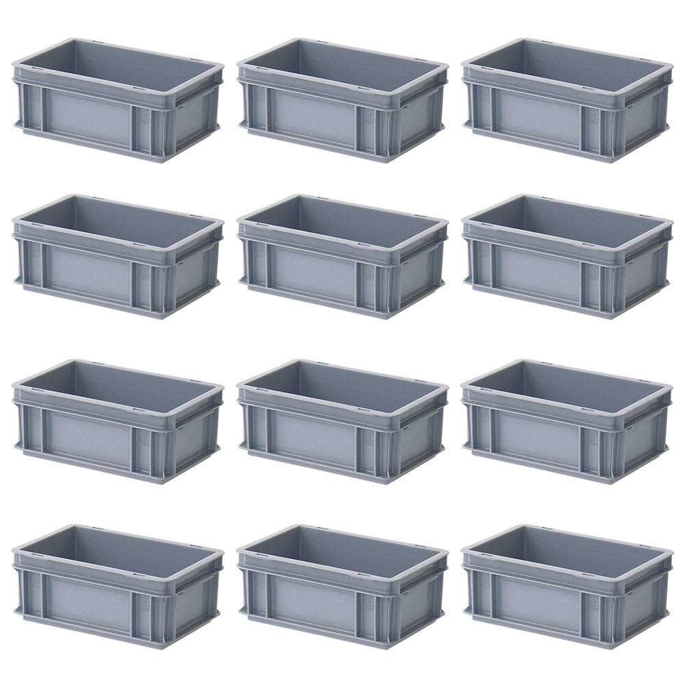 BRB 12x Eurobehälter mit 2 Griffleisten, LxBxH 300x200x120 mm, grau, Gewicht 0,4 kg