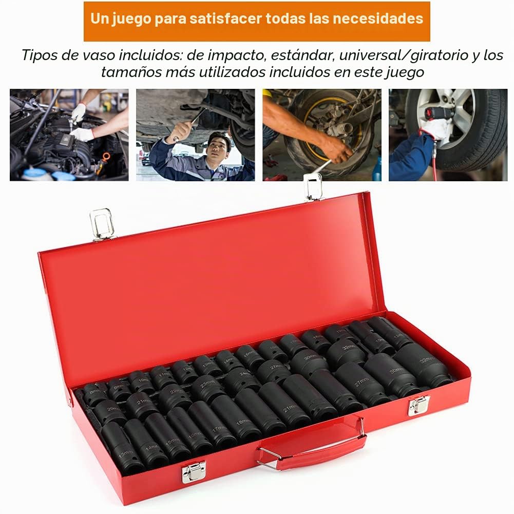 Drive - Juego de 35 llaves de vaso de impacto para carraca de 1/2 pulgadas (6 puntas)