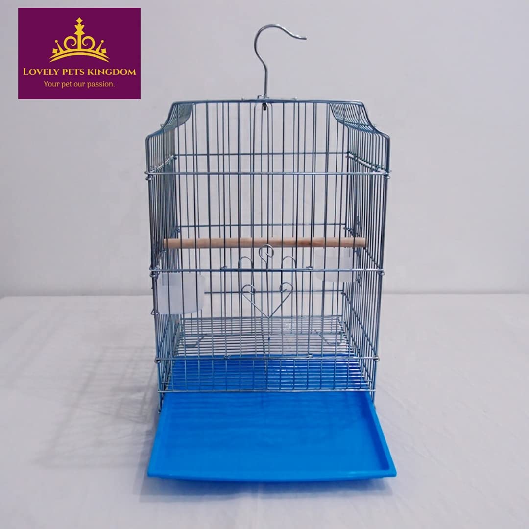 Lovely PET'S KINDOM-13.5" Zinc Bird cage for Cocktail, Parrot,Cuttlefish Bone Holder,with Cuttlefish Bone, 2cups,1perch Stick L:13.5", B:13.5", H:20"-Colors May Vary 1