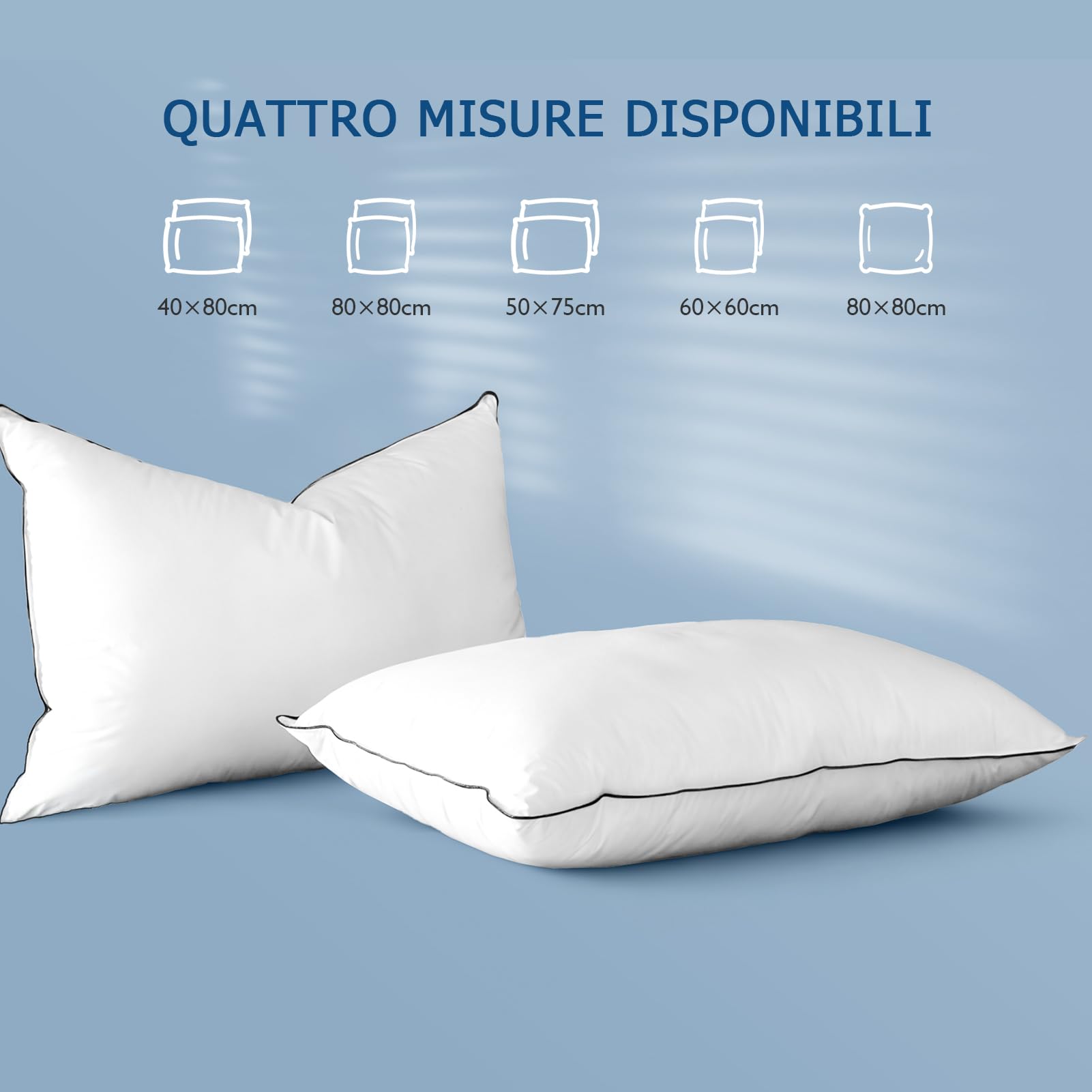 Dafinner Cuscino 40 × 80 cm 2 Pz | 90% Piumino scomparti est. | Miscela di Piume scomparto int. | Oeko-TEX Downpass | Supporto Medio | Cotone Biologico