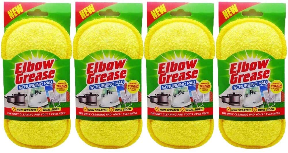 Elbow Grease YELLOW SCRUBBING PAD FOR TOUGH STAINS / 4 PACK / NON SCRATCH / DUAL SIDED