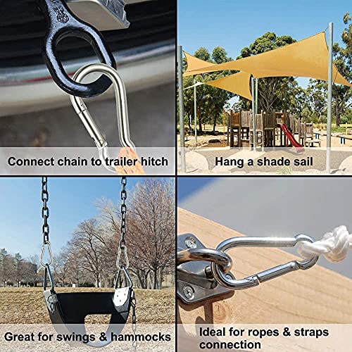 Image of SKMT snap Hook Lock, snap Hook for Rope, Stainless Steel Spring Snap Hook Carabiner (Silver), Outdoor Sports Carabiner snap Spring Clips Hook (6MM Pack of 8)