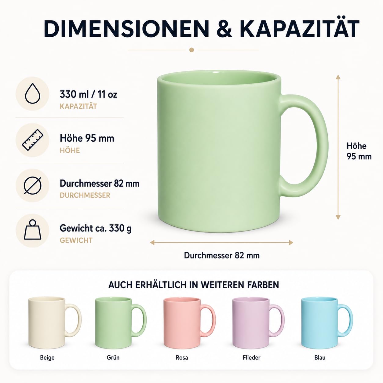 Pastell Tassen 330 ml – bunte Tassen, Kaffeetassen Set, Kaffeebecher Keramik matt mit Henkel, Cappuccino Tassen & Teetasse für Kaffee Tee, große Keramik Tasse für Büro Küche, 10er Set pro Farbe 2x