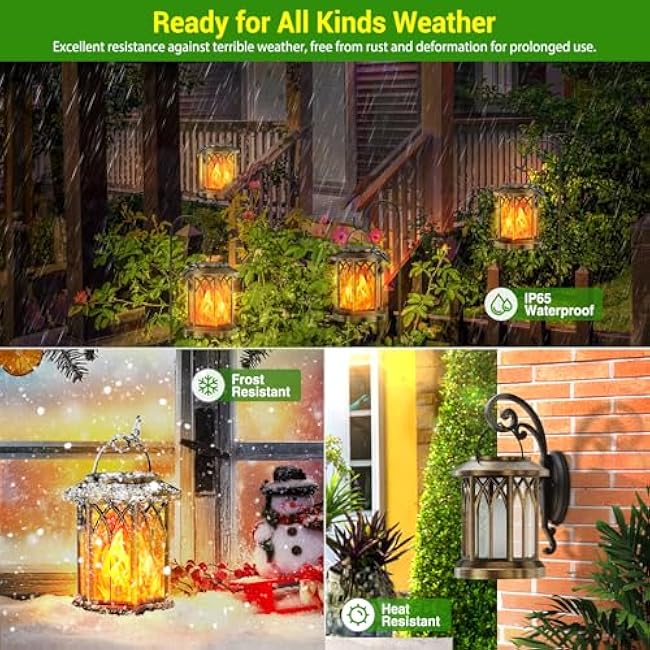 KOOPER 2 Pack Solar Lanterns Outdoor Waterproof, Upgraded Flickering Flame Solar Lantern Lights, Auto On/Off Lanterns Decorative Outdoor, Outdoor Hanging Lantern for Yard Garden Table Decor (Bronze )