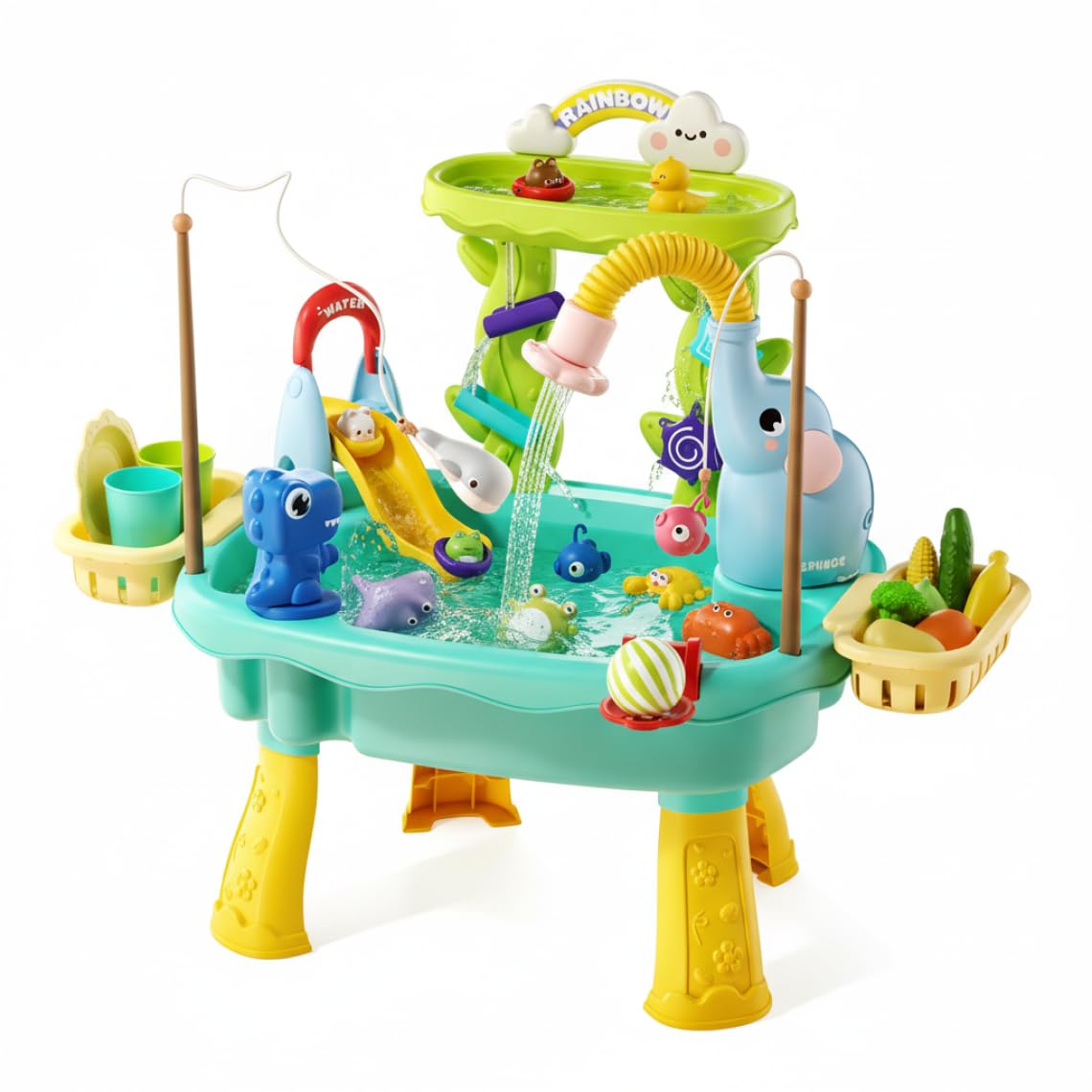 Lavandino da Gioco per Bambini 1-3 Tavolo con Acqua per Bambini 1-3 Lavandino da Gioco con Acqua Corrente Giocattolo Elettrico a ricircolo con spruzzo di attività di Pesca e Scivolo