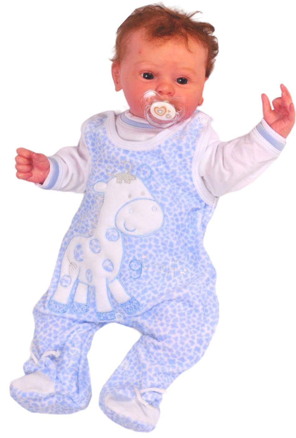 Baby Set Blau Stramplerhose Shirt Zweiteilig Velours Baumwolle Weich Warm Erstlingsausstattung Größen 44 50 56 62 68