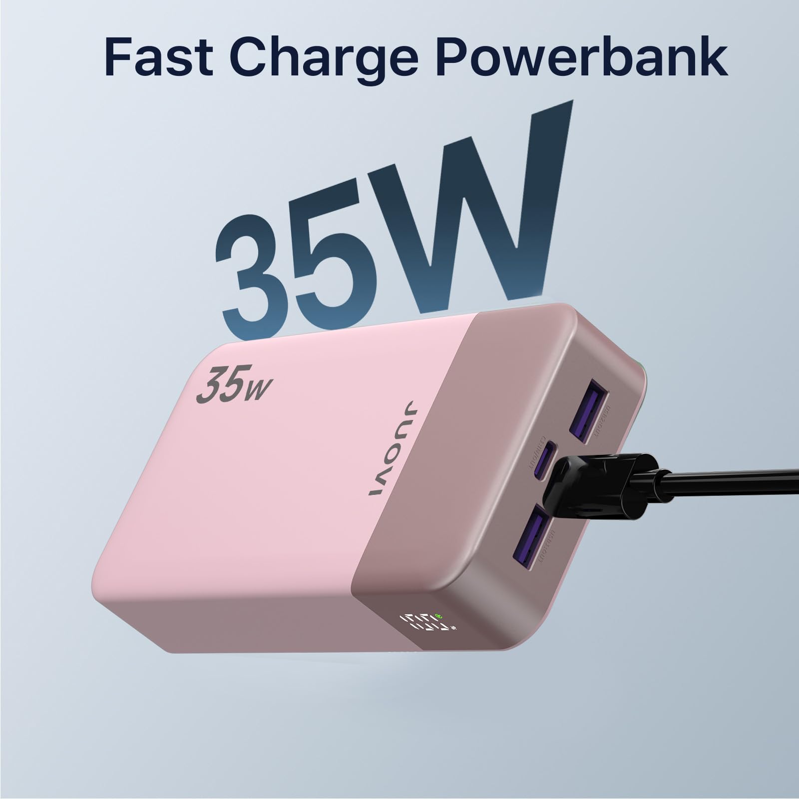 JUOVI J2651 Power Bank 35W 20000mAh USB C In & Out Power Bank, pacco batteria con QC3.0+PD3.0 35W ad alta velocità di ricarica per auricolari Bluetooth, telefono cellulare, tablet (Rosa)