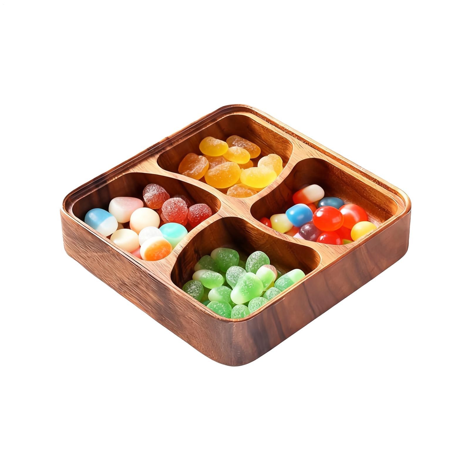 Set di ciotole per snack in legno a 4 scomparti, sicuro e delicato, per antipasti per familiari e amici, perfetto per feste a base di noci, decorazione per la casa e la cucina
