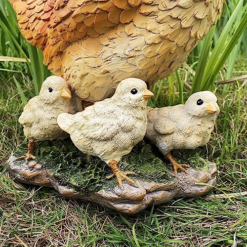 Housingod Garden Mother Hen And Baby Chick Statue Sculpture Standing Resin Farm Animal Decoration Chicken Sculpture Yard Art Outdoor Lawn Decoration 13.7'' High thumb #7
