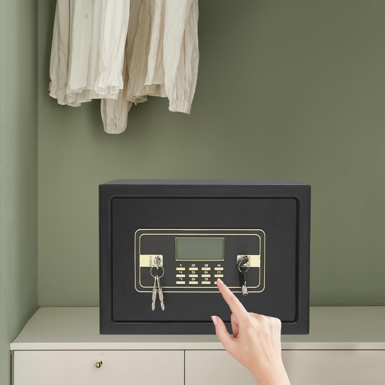 Cassaforte elettronica con ripiano estraibile, cassaforte per gioielli, documenti, passaporti, contanti, diamanti neri, 35 x 25 x 25 cm