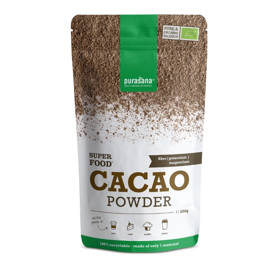 Purasana® Bio Kakaopulver – 200g, ungesüßtes Rohkakao Pulver ohne Zucker, Vegan & Zertifiziert