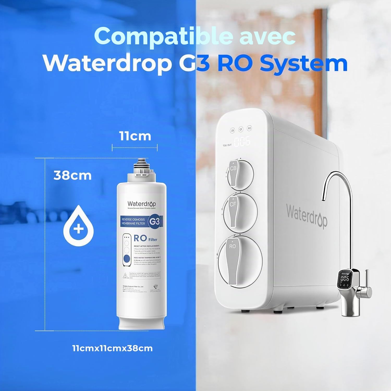 Waterdrop G3-N2RO Filtre pour Système RO G3-W 400 GPD