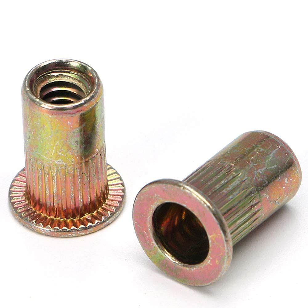 100 Dadi M6, Acciaio al Carbonio, Testa Piatta Rotonda, Rivetti Ciechi, Assortimento Metrico, Rivetti Filettati per Lamiere, Tubi