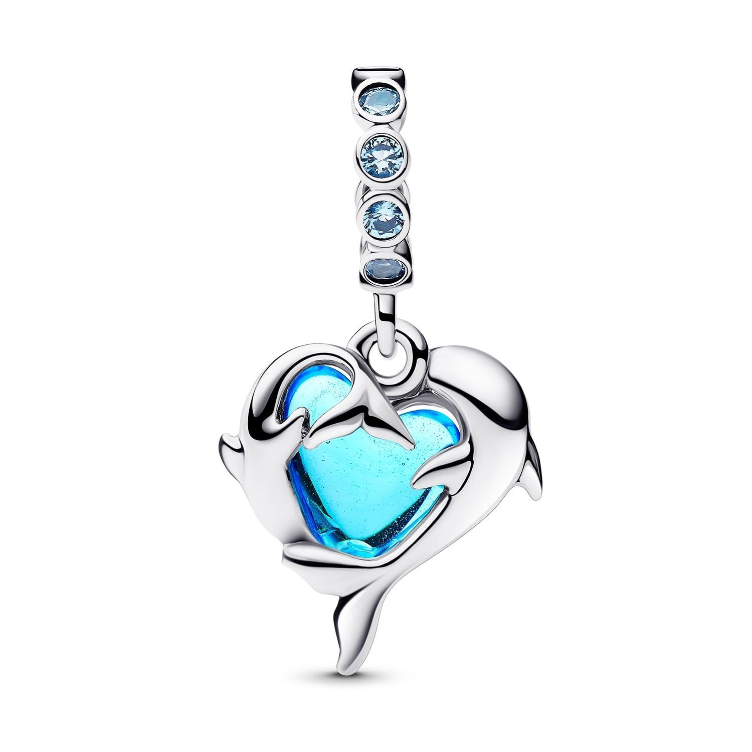 PANDORA Parure di gioielli da donna, collana con ciondolo delfini in vetro di Murano blu a forma di cuore, argento 925, idea regalo romantica 28908