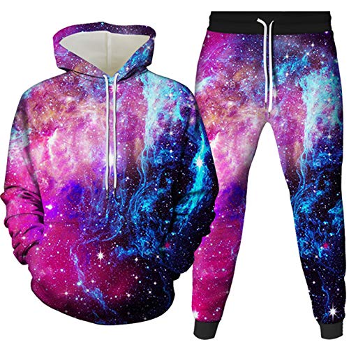 Honeystore Unisex Space Galaxy Hoodie Pants Jogger Set Star Print Tracksuit 301-400-63-YK2JT XL