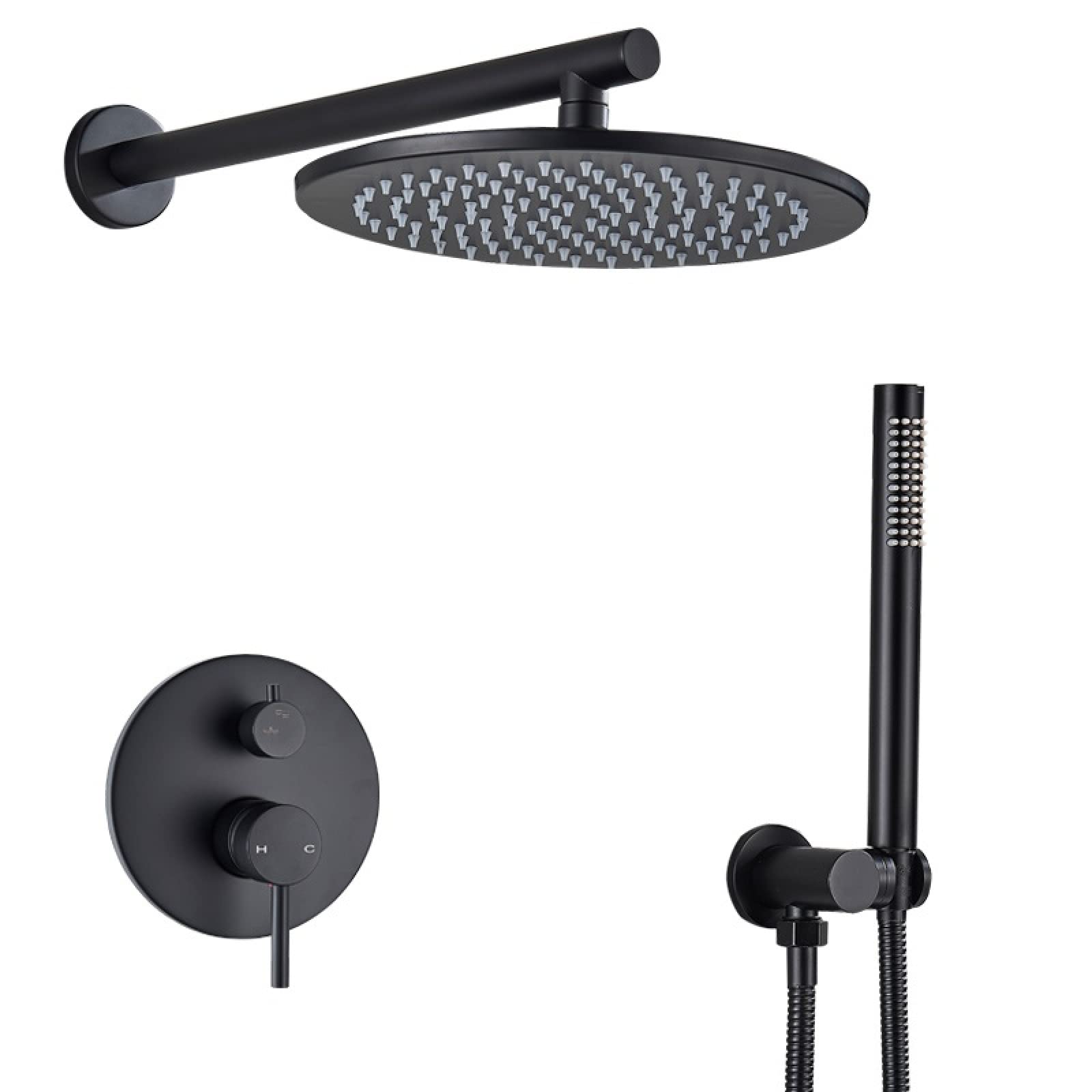 SBCGFY Matte Black Shower Faucet Brass Rainfall Concealed Shower Mixer Tap In-Wall Rain Shower Head Diverter Mixer Valve,8 Inch Wall Mounted