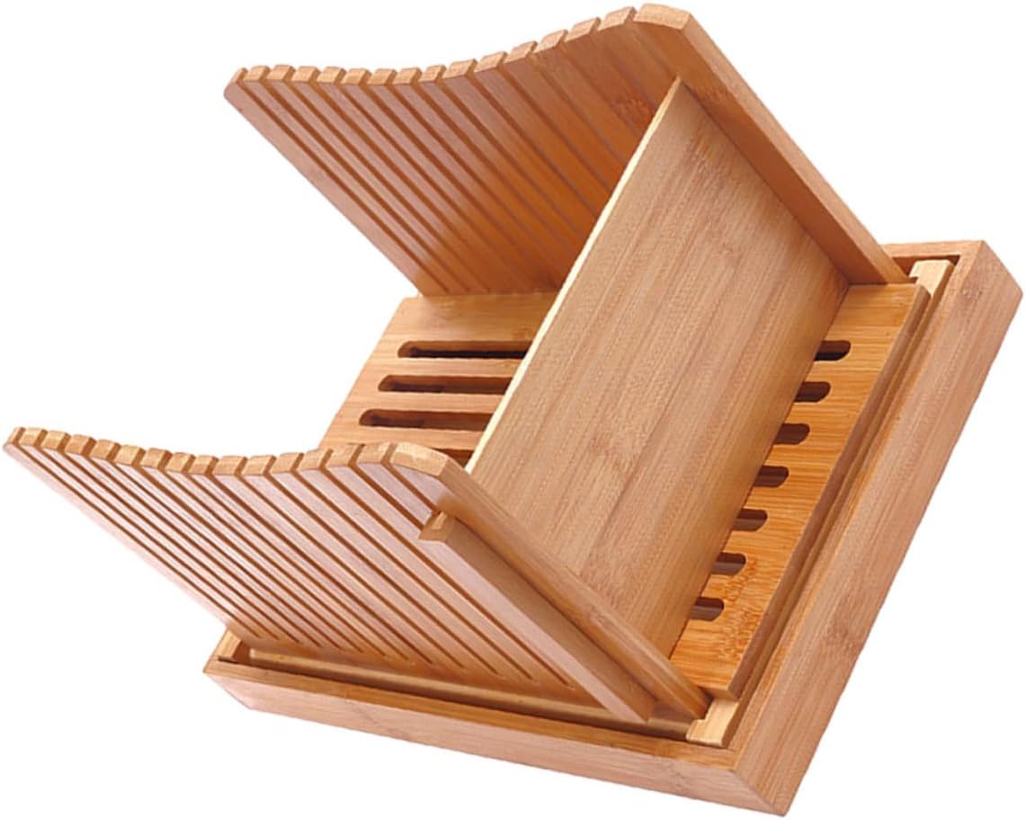 Ciieeo Bamboo Bread Slicer with Crumb Tray Cutting Guide for Homemade Bread Sturdy Manual Loaf Cutter Detachable Design for Easy Storage and Cleanup