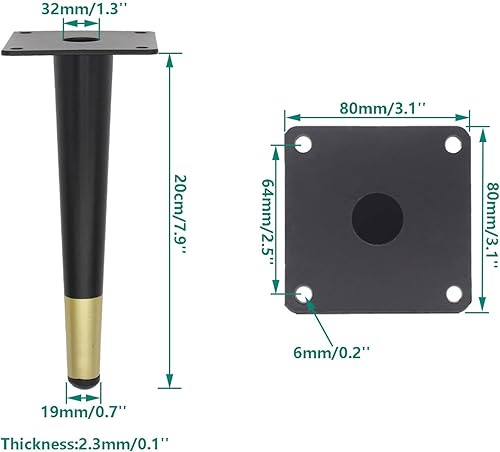 Miniatura 2 de Paquete de 4 patas para muebles, patas redondas cónicas para muebles, pie de metal resistente para sofá, armario, bar, cama, mesa, silla, sofá,