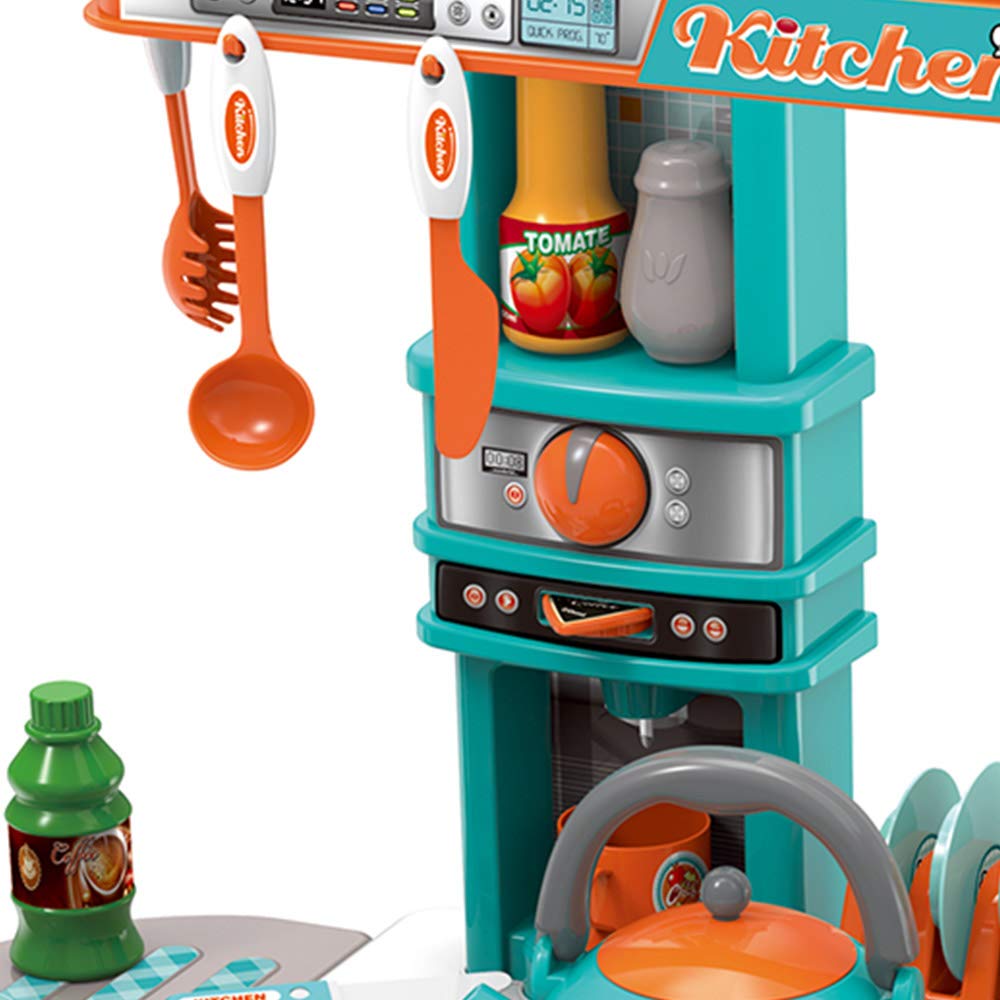 BAKAJI Cucina Giocattolo Bambini con Fornello e Bollitore Funzionanti Luci Suoni Forno e 29 Accessori Gioco 87 x 64 x 29 cm (Azzurro)
