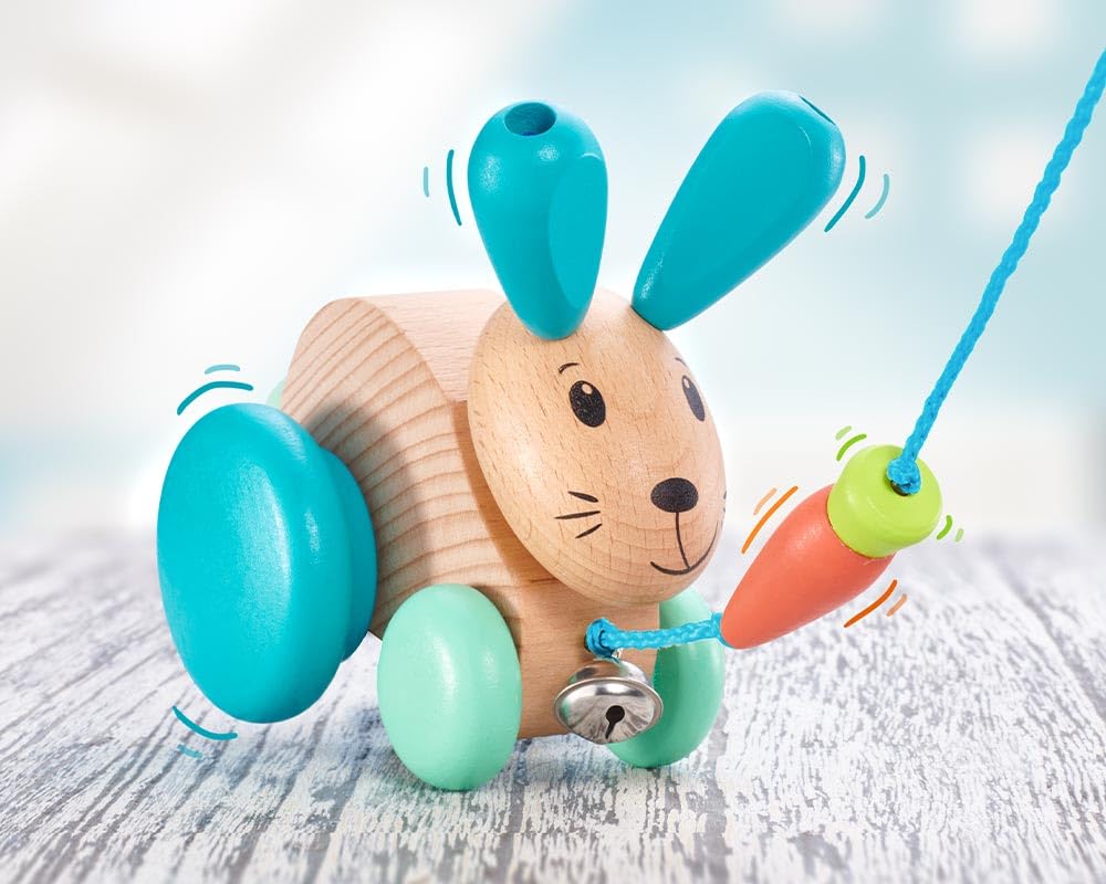 Selecta 62100 Henny Hoppel Nachzieh-Hase aus Holz, 13 cm | Schiebe- und Nachziehspielzeug