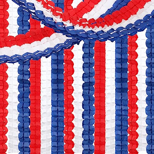 Image of Fourth-4th of July Memorial-Day Party-Decorations - 157FT Red White Blue Patriotic Streamers Garland,Graduation Four-Leaf Clover Hanging Banner,Independence American Birthday Decor Hugtmr