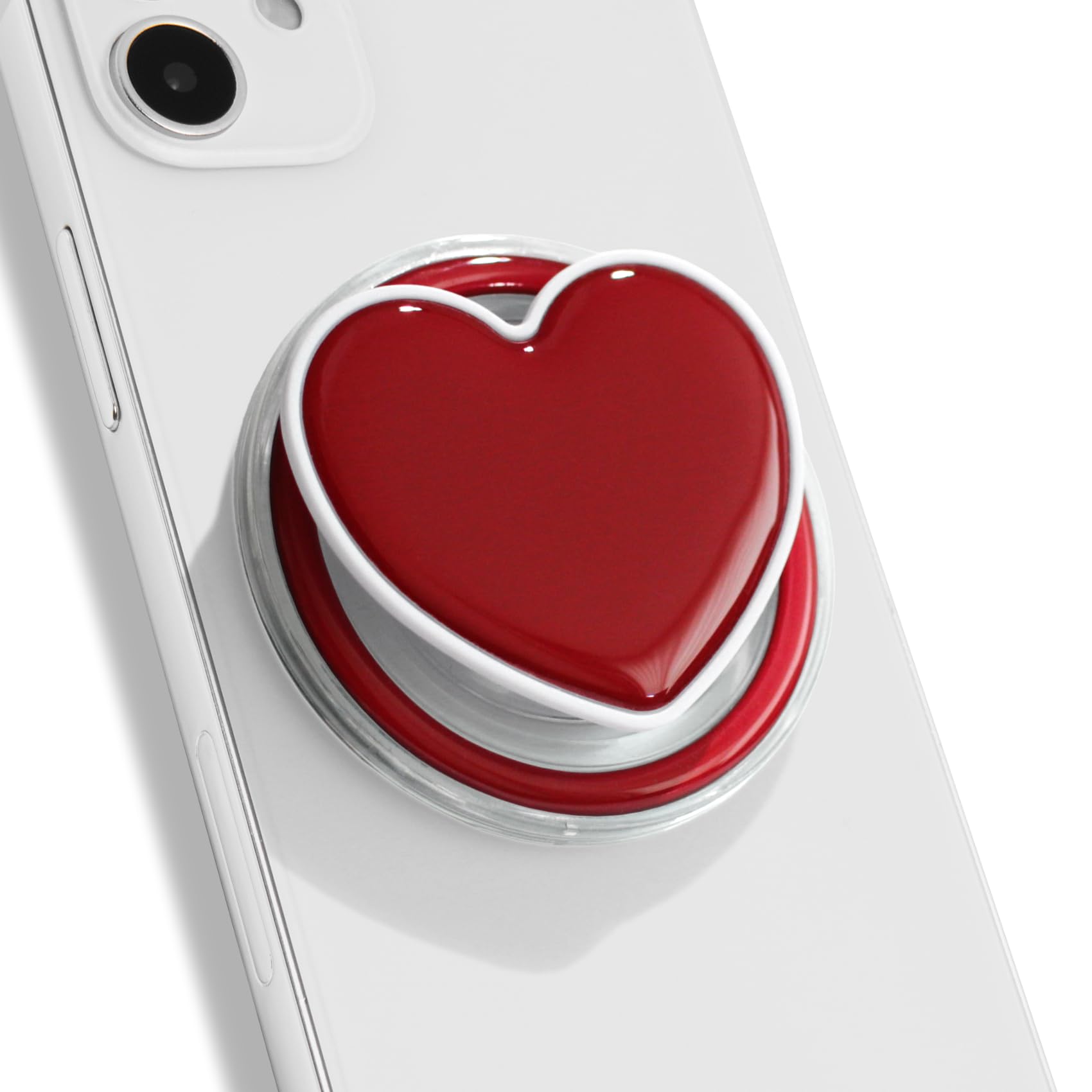 OnTheGrip Cute Solid Macaron Color Heart Shape Collapsible Mobile Phone Grip Stand Holder for Smartphone Tablet Cell Phone Accessory (Red)