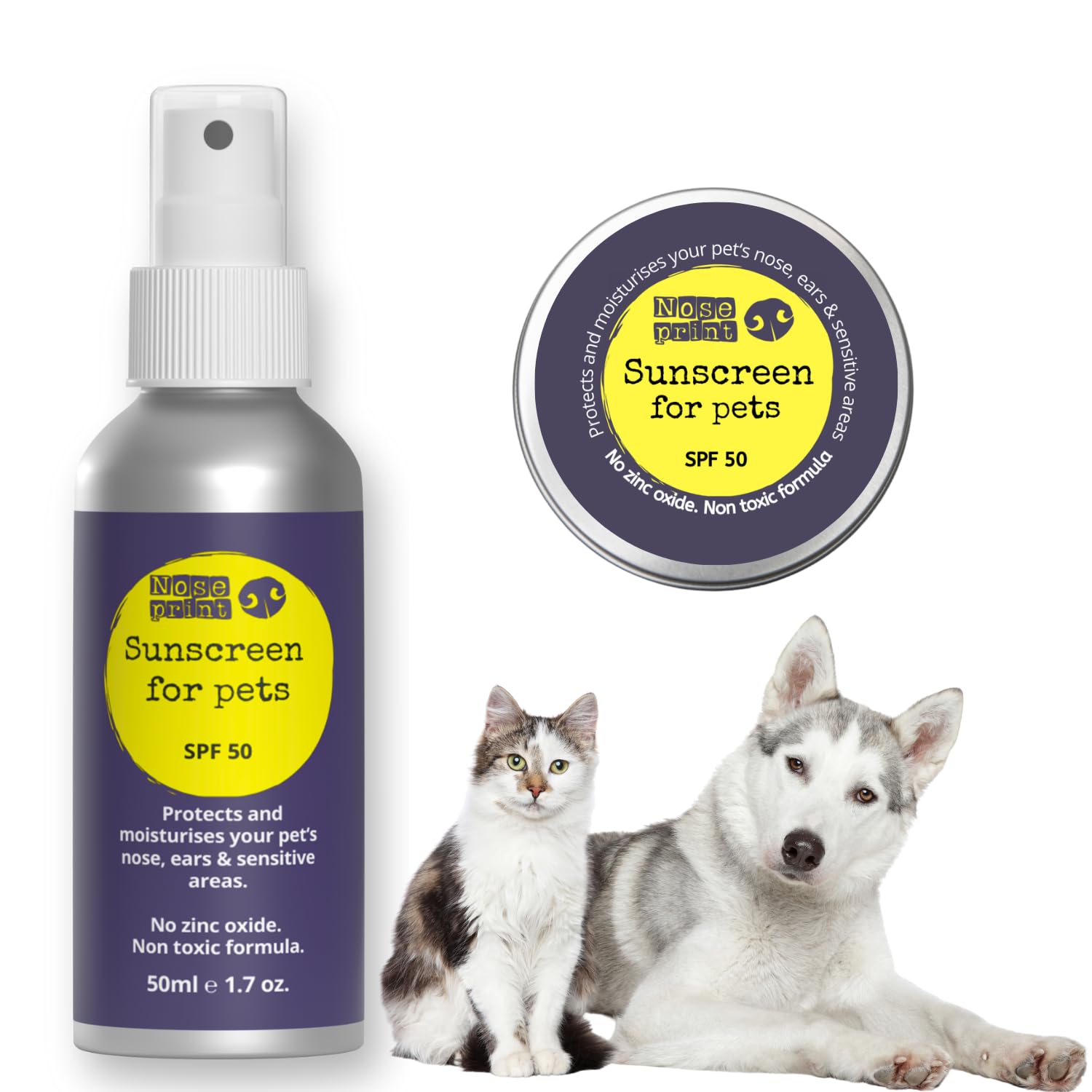 Pet Sunscreen 2-Pack – SPF 50 Spray (50ml) + SPF 30 Balm (30ml) – Safe for Dogs & Cats – Lick-Safe, Fragrance-Free, Water-Resistant Sun Protection for Nose, Ears & Skin