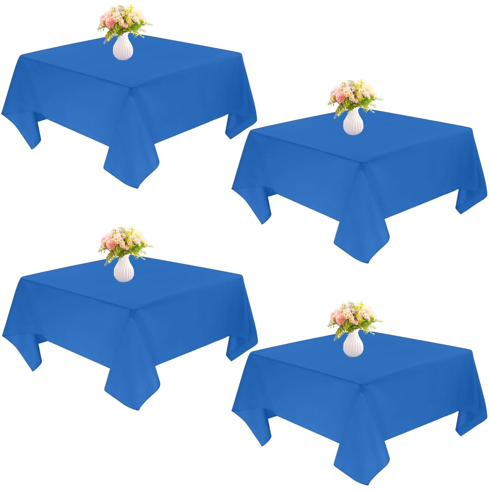 Paquete de 4 manteles cuadrados de 85 x 85 pulgadas, color azul, lavables a máquina, de tela de poliéster, para comedor, fiestas de bufé, picnic, eventos, bodas y restaurantes (azul)