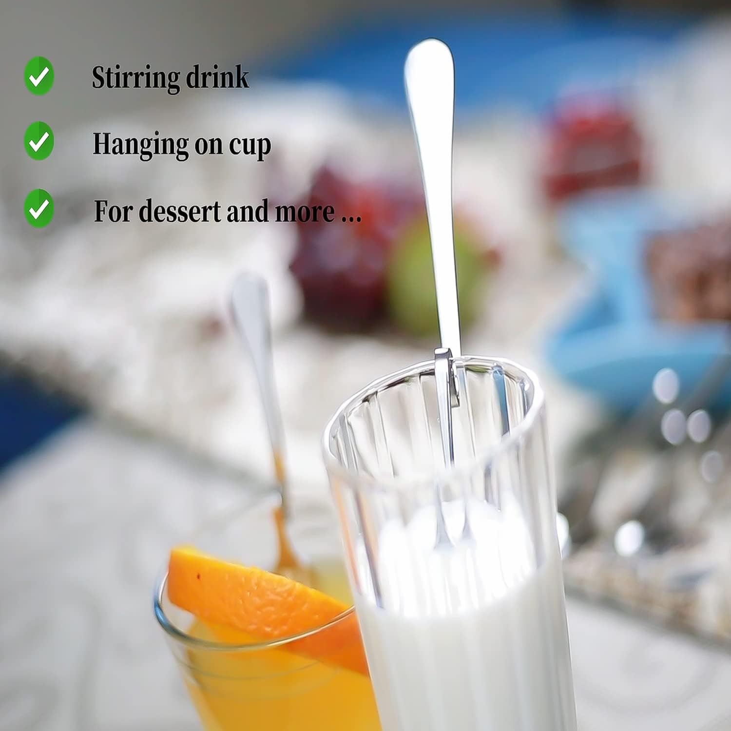 Set of 6 Hanging Coffee Spoon Stainless Steel Stirring Spoons, 4.33" image 2
