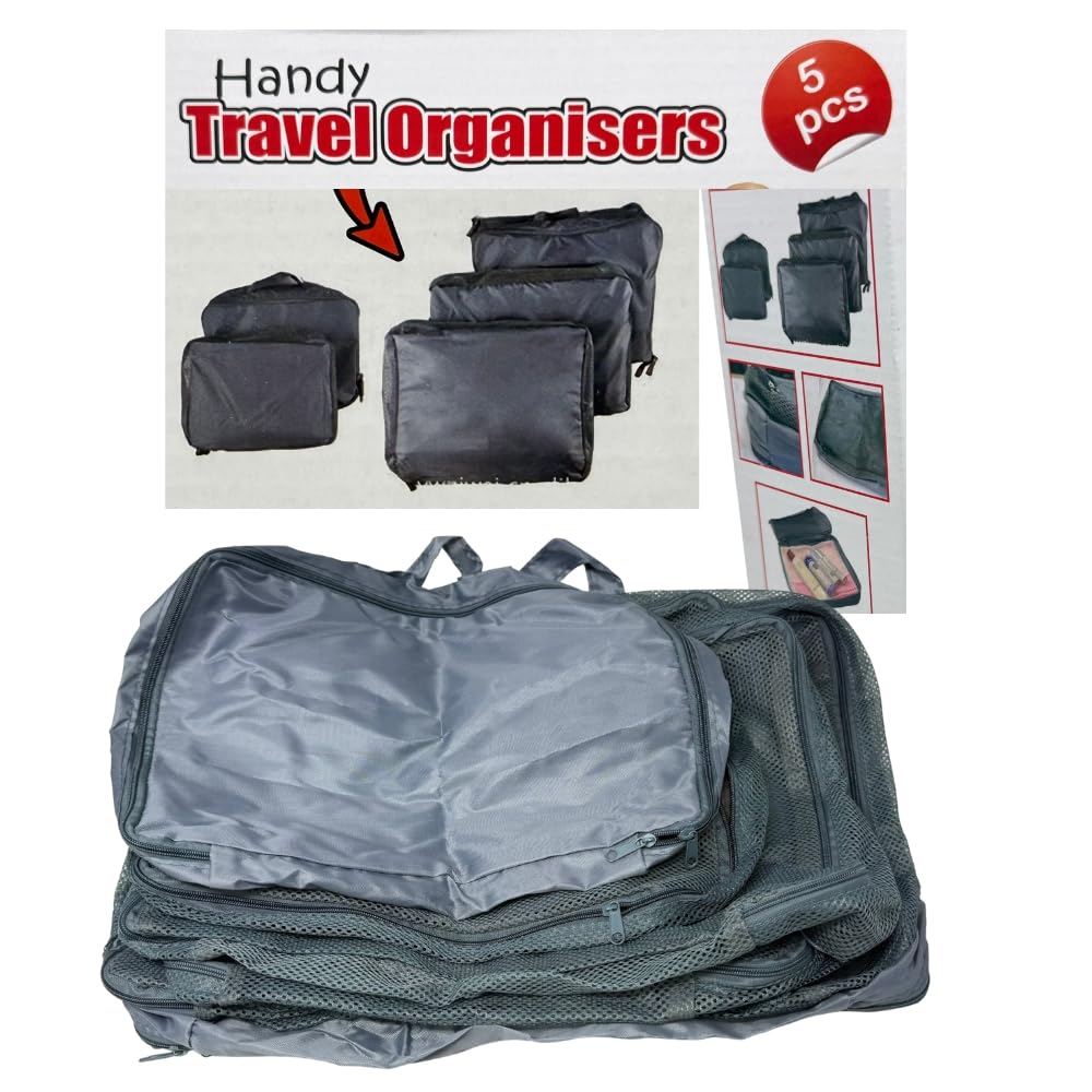 Travel Packing Organiser Set 5pcs Compression Luggage Bags For Suitcase, Multifunctional Travel Cubes for Clothes, Accessories & Toiletries – Dark Grey - Sucasa