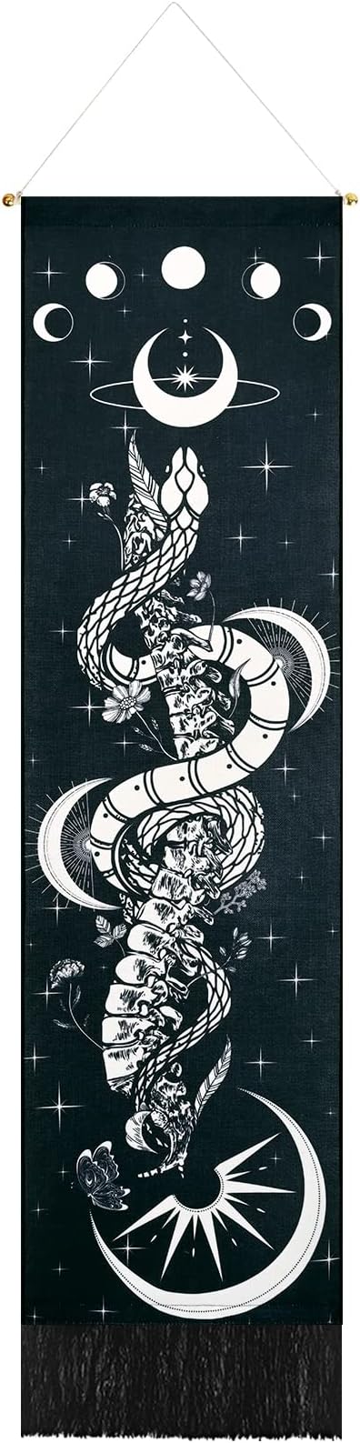 Krelymics Snake Tapestry Moon Phase Tapestry Flowers and Vines Tapestries (12.8 x 51.2 inches) - Black and White - Unframed - Wall Mount - 2 Count - Bedroom, Living Room, Office