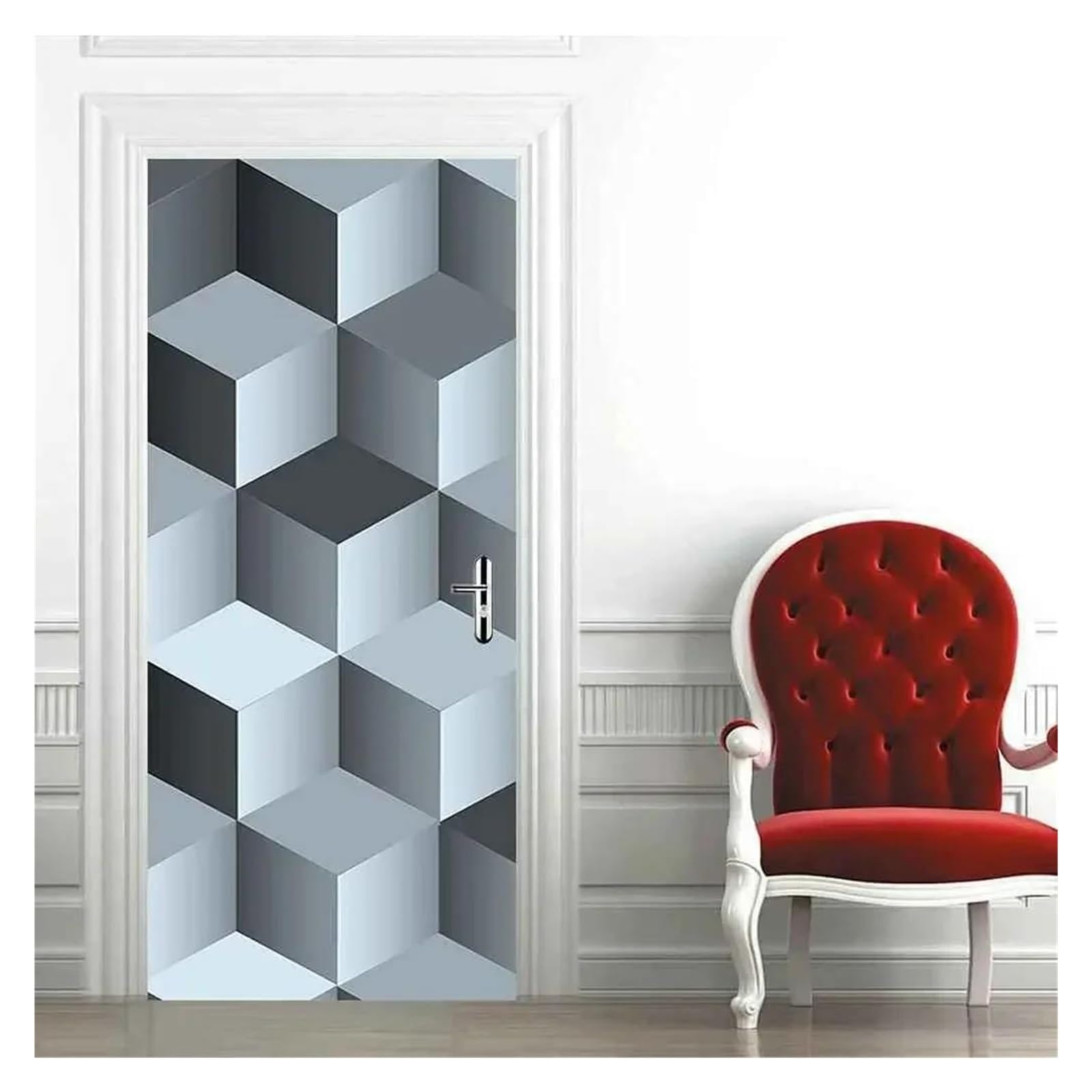 Sticker de porte sphère spatiale 3D papier peint géométrie moderne 95x215cm