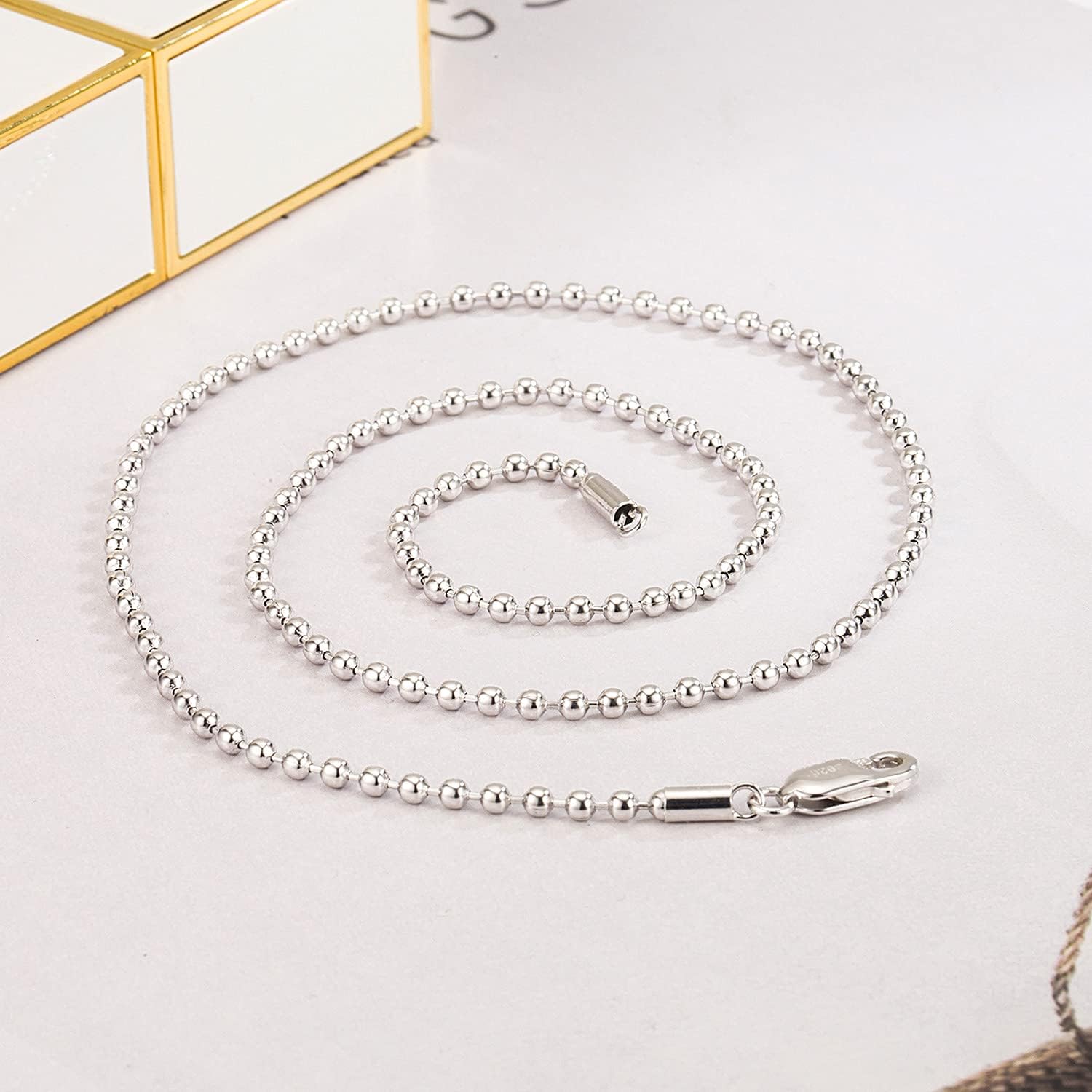 Dankadi Fashion 100% 925 Sterling Silver Necklace Men & Women 2.3MM 18 "20" 22 "24" 26 "28" Solid Silver Bead Chain Pendant Link Jewelry Gift