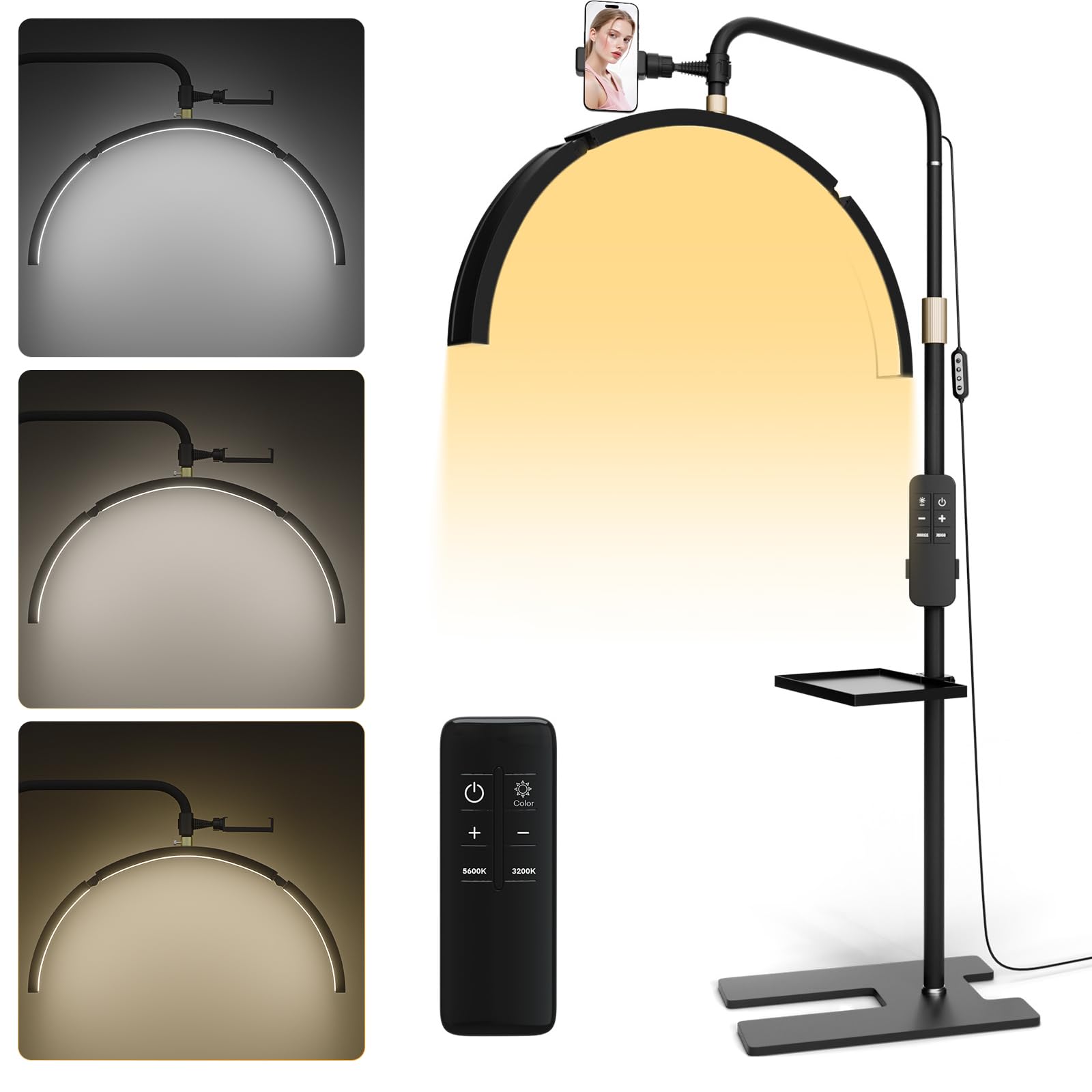 Lash Light for Eyelash Extensions, 29'' Foldable LED Beauty Light Lamp, Esthetician Light with Phone Holder & Stand Tray, Half Moon Lamp for Tattoo, Nails, Beauty Salon