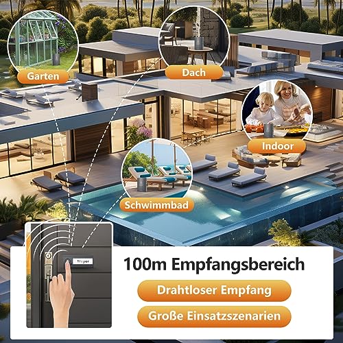 OULE GmbH Türklingel,Funkklingel Set, Funk Türklingel Kit,Kabellose Funk Türklingel,36 Melodien, bis zum 100m Reichweite Rein Batteriebetriebene Klingel (1 Sender und 2 Empfänger)