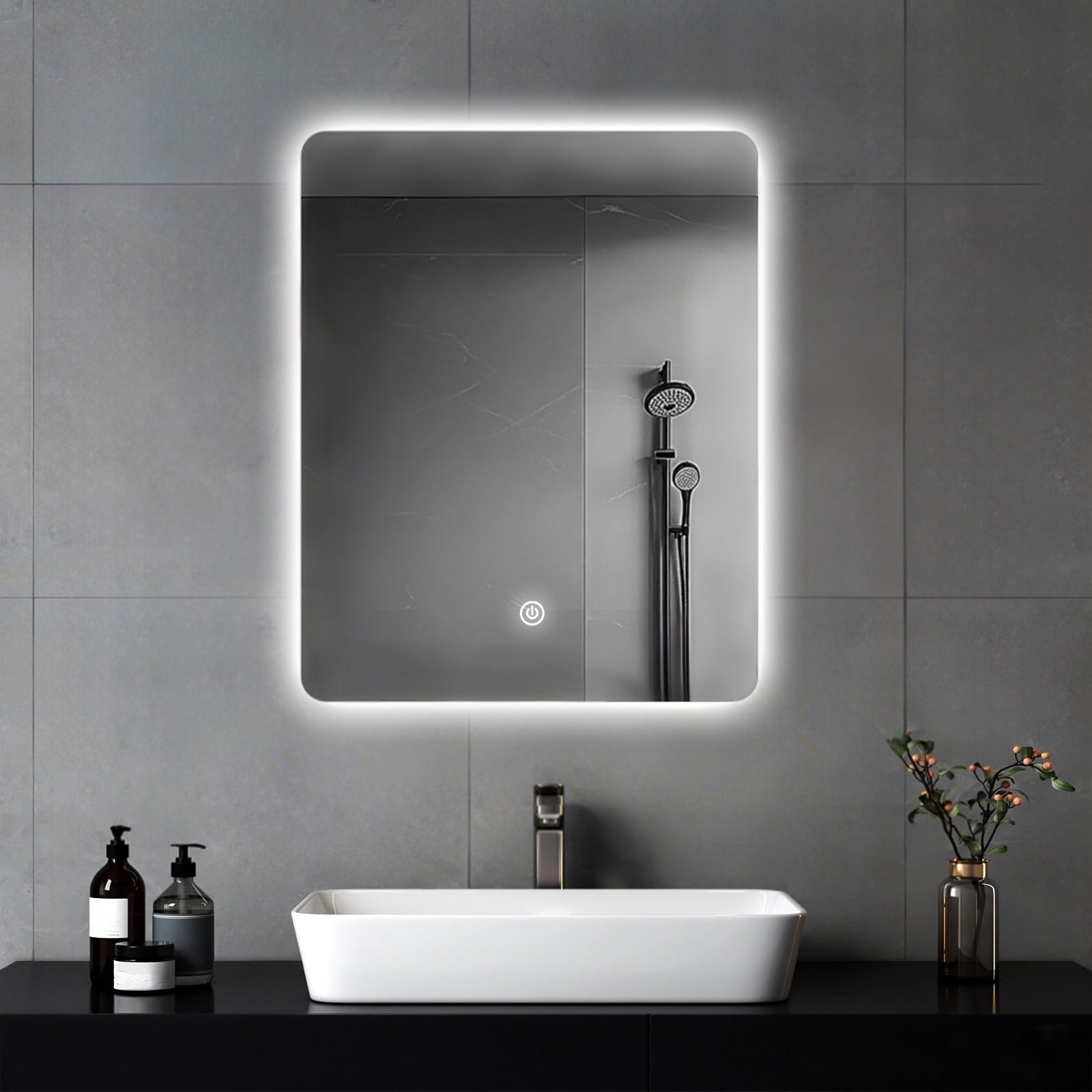 Specchio da parete per bagno, con illuminazione, specchio con luce LED, interruttore touch e 3 colori dimmerabili (60 L x 45 B)