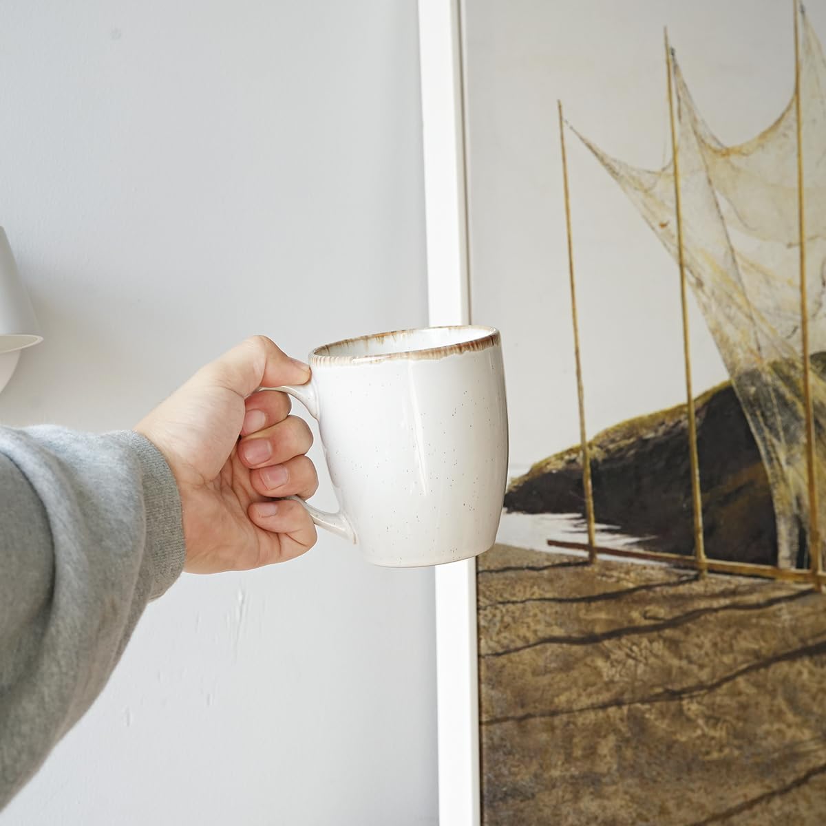 Bosmarlin Ceramic Coffee Mug Set of 4, 17 Oz, Coffee Cups with Big Handle, Microwave Safe, Unique Reactive Glaze (White, 17 Oz) - Image 6