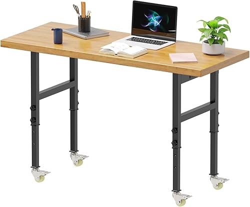 Banco de trabajo ajustable de 60 pulgadas, mesa de taller de madera resistente con ruedas, capacidad de 2000 libras, estación de trabajo de madera